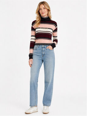 bebe Striped Turtleneck Sweater S Burgundy Pink NWT